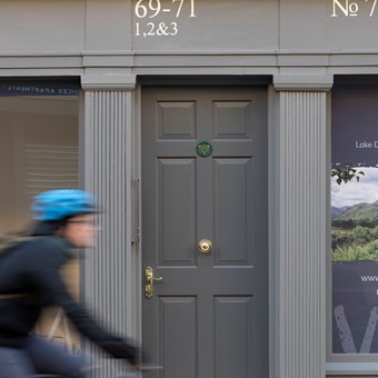 No 69 Micklegate, York, door detail and cyclist | York Conservation Trust | People and place