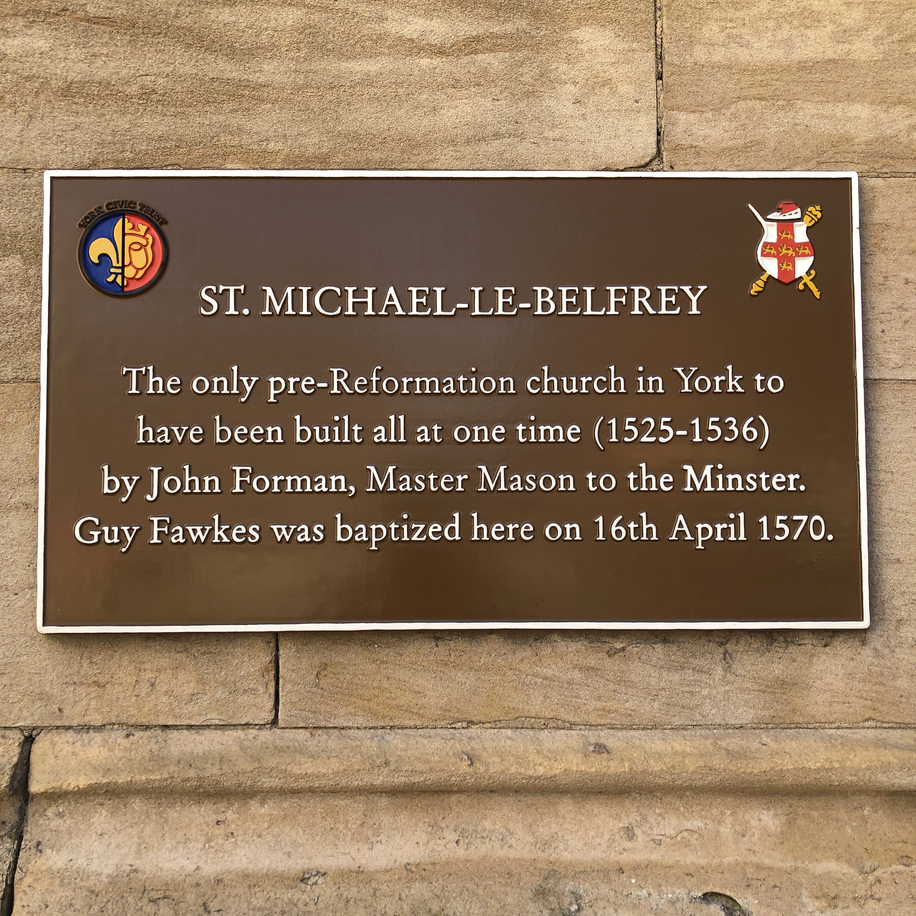 Guy Fawkes plaque | St Michael le Belfrey York