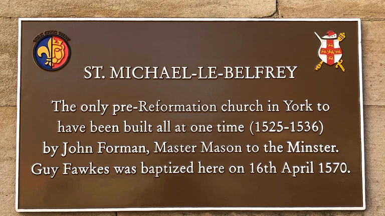 Guy Fawkes plaque | St Michael le Belfrey York