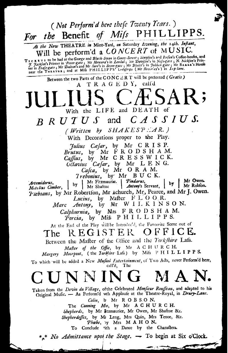 York Theatre Royal Playbill Poster from 1765  | York Conservation Trust | People and place
