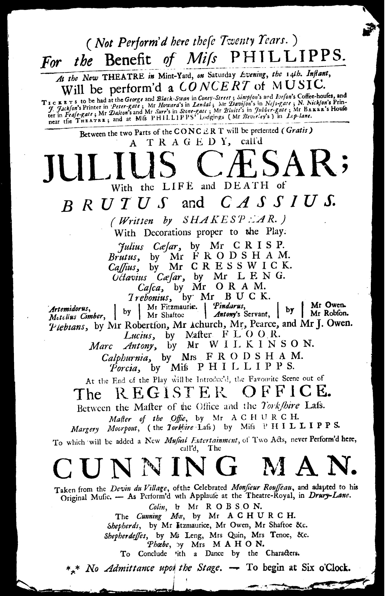 York Theatre Royal Playbill Poster from 1765  | York Conservation Trust | People and place