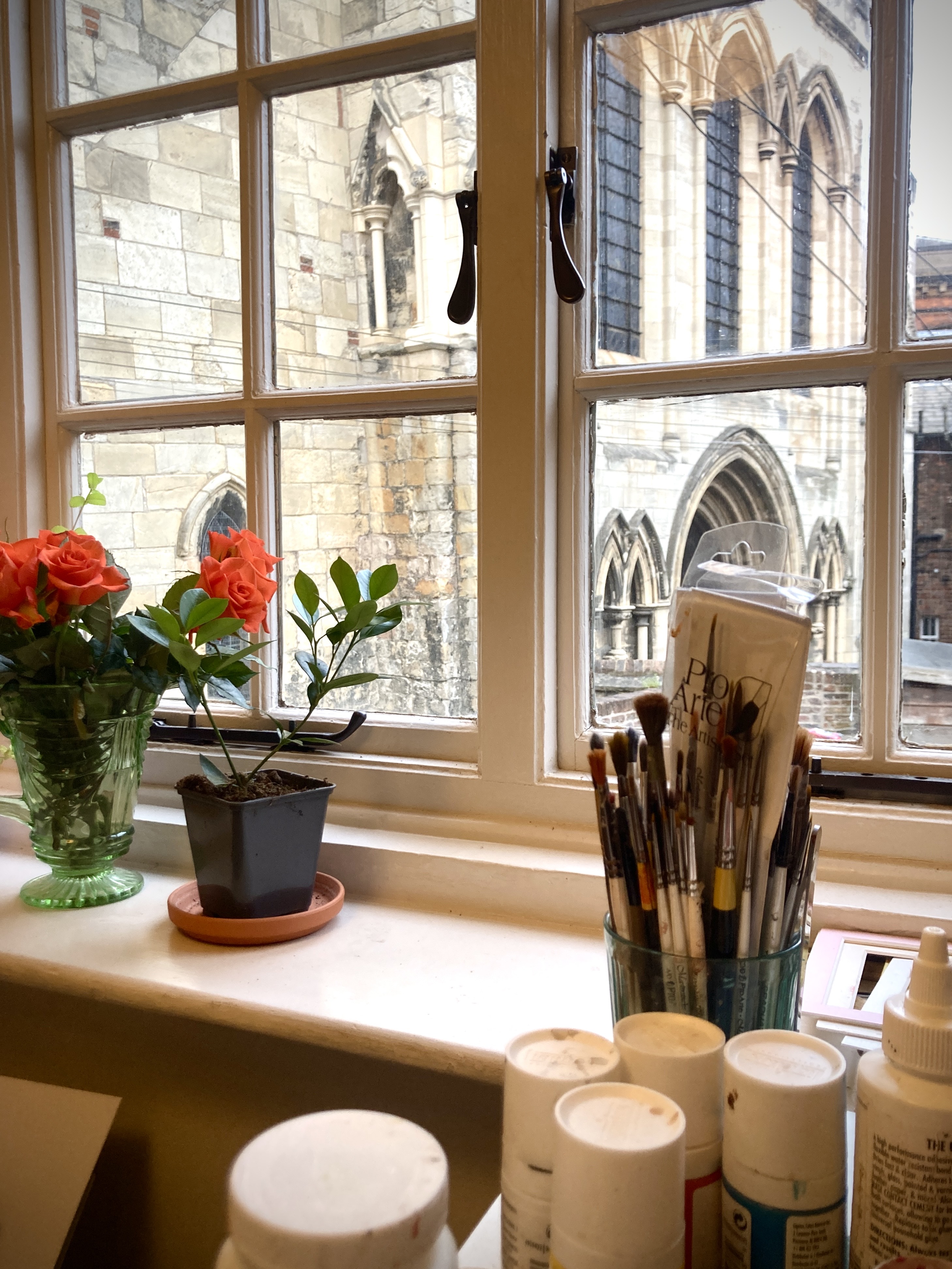 View over Priory Church York from art studio