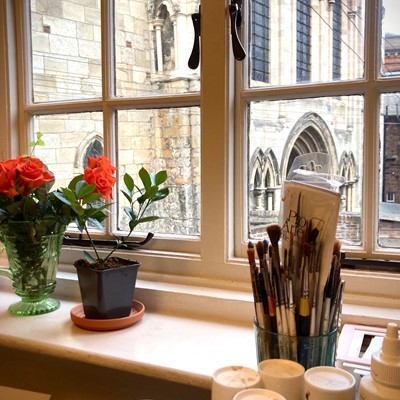 View over Priory Church York from art studio