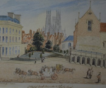 York Theatre Royal & De Grey House garden 1836 painting by Charles Dillon | York Conservation Trust 