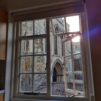 Window overlooking old church | York Conservation Trust | PAS2030