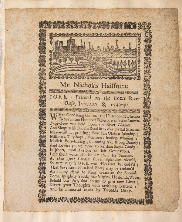 Verses on the frozen river 1739 | Thomas Gent printer York
